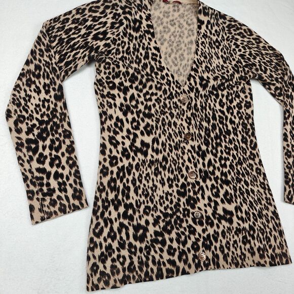 Cashmere Cashmere Leopard Print Button Cardigan Sweater Size S Mob Wife Glam - Picture 2 of 12